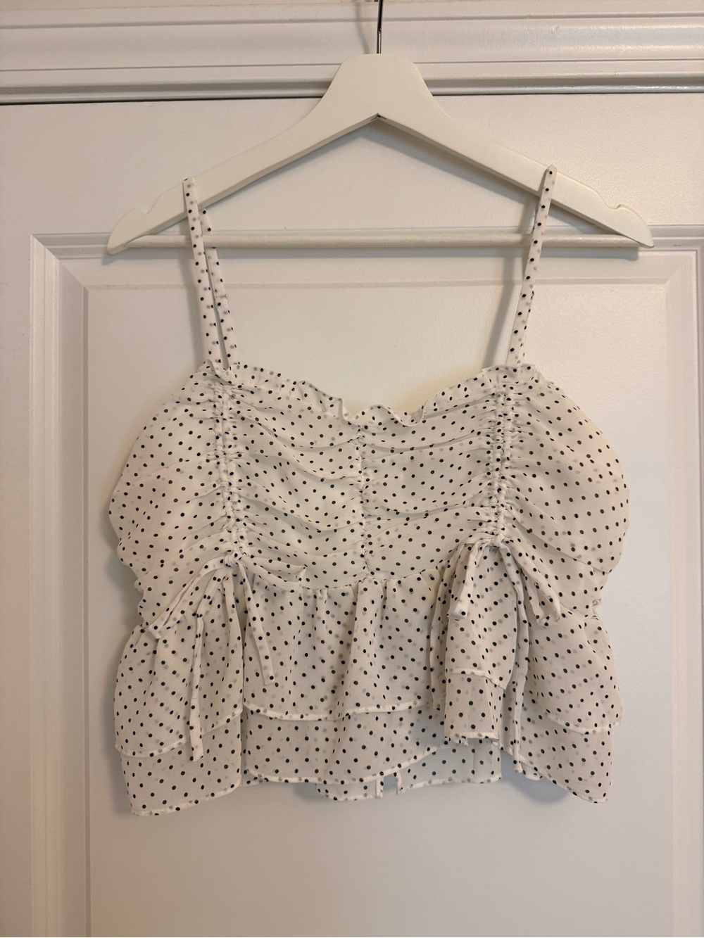 Black & White Polka Dot Ruffle Cropped Tank Top Bow Tie NWT